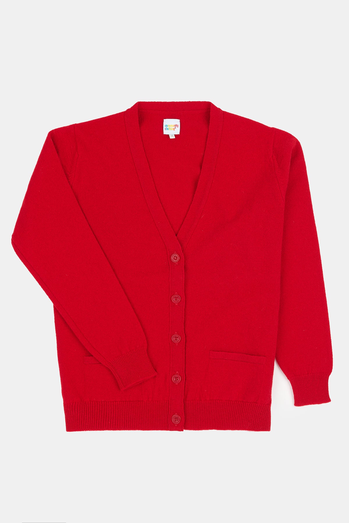 
            Flatlay product image of women&#39;s lambswool v neck cardigan in red