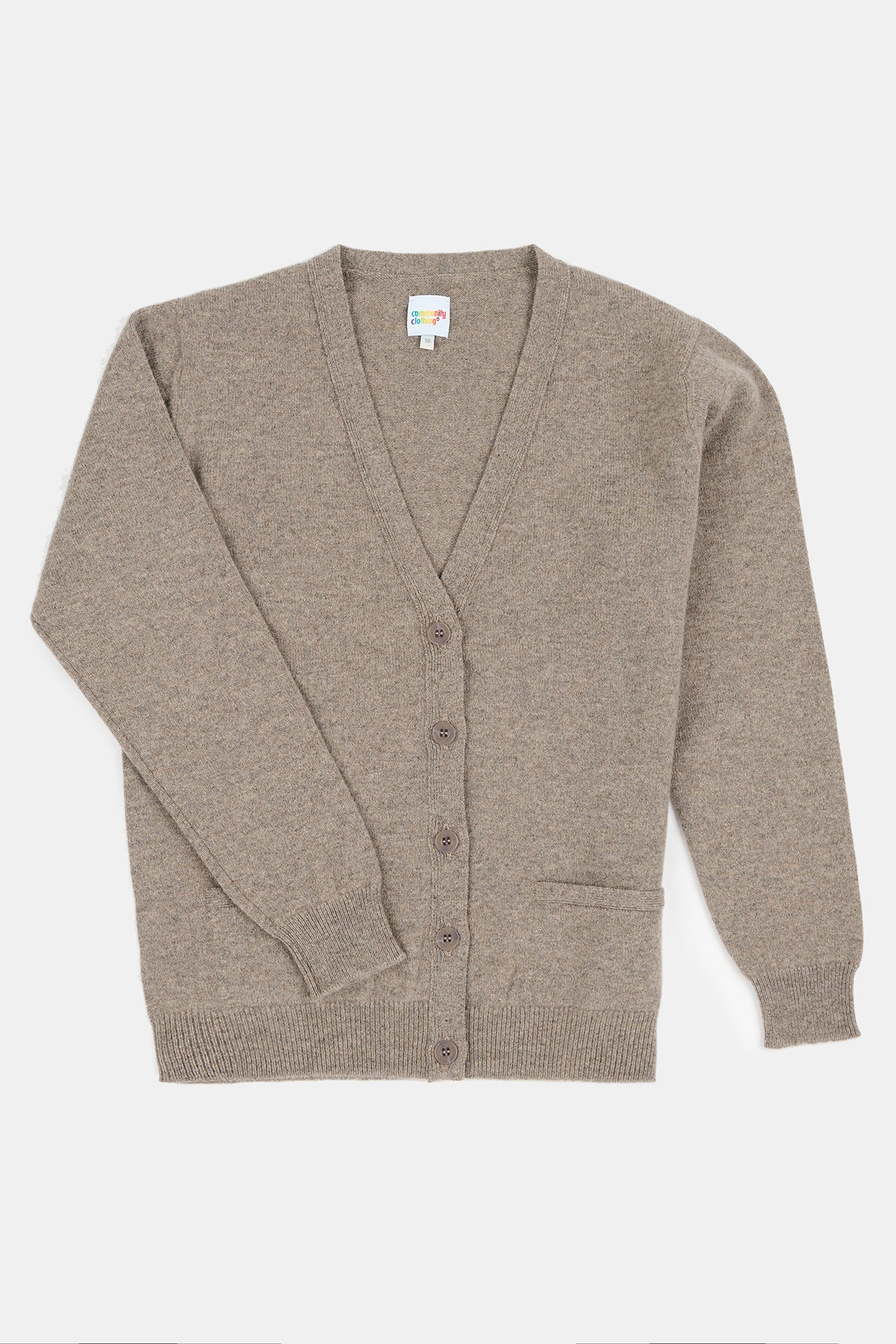 
            Flatlay product image of women&#39;s lambswool v neck cardigan in truffle 