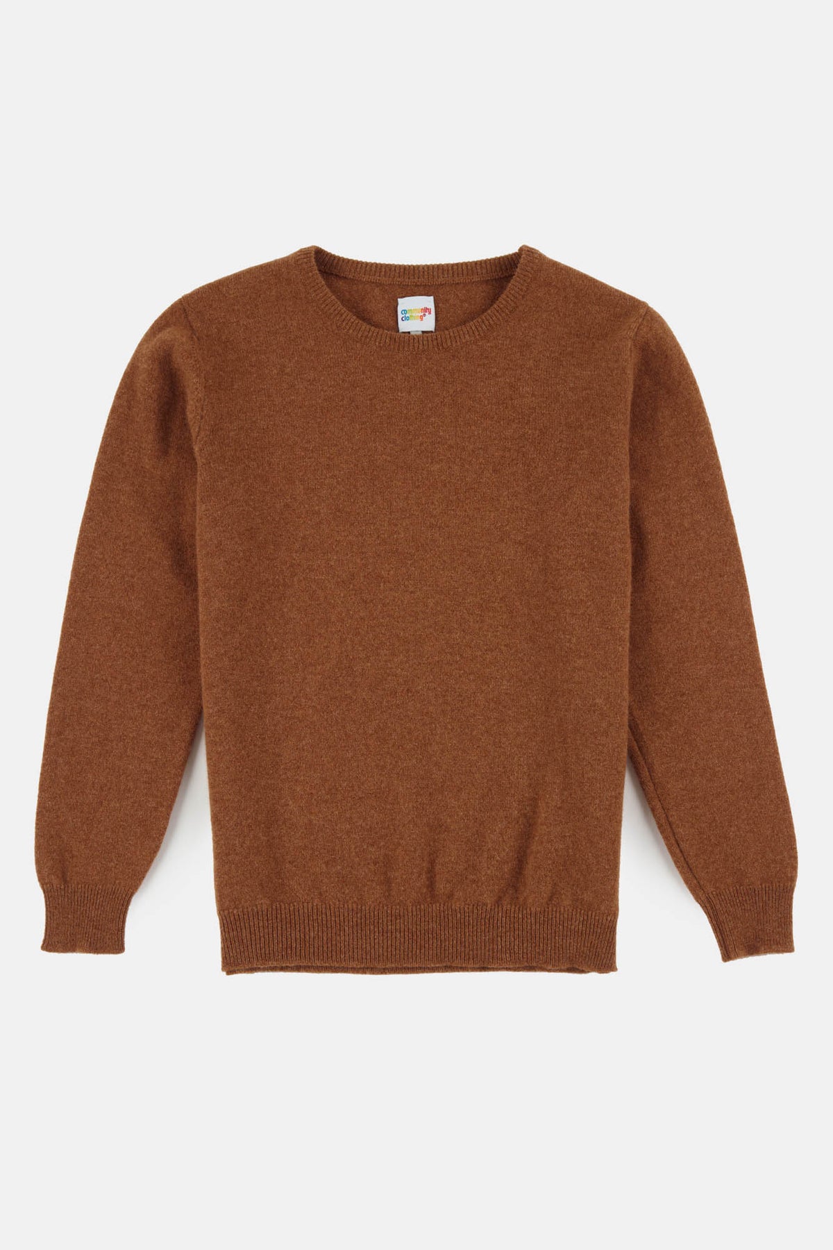Women's lambswool crew neck in dark camel