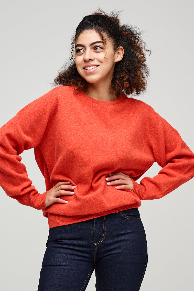 
            Women&#39;s Lambswool Oversized Crew Neck - Flame Red