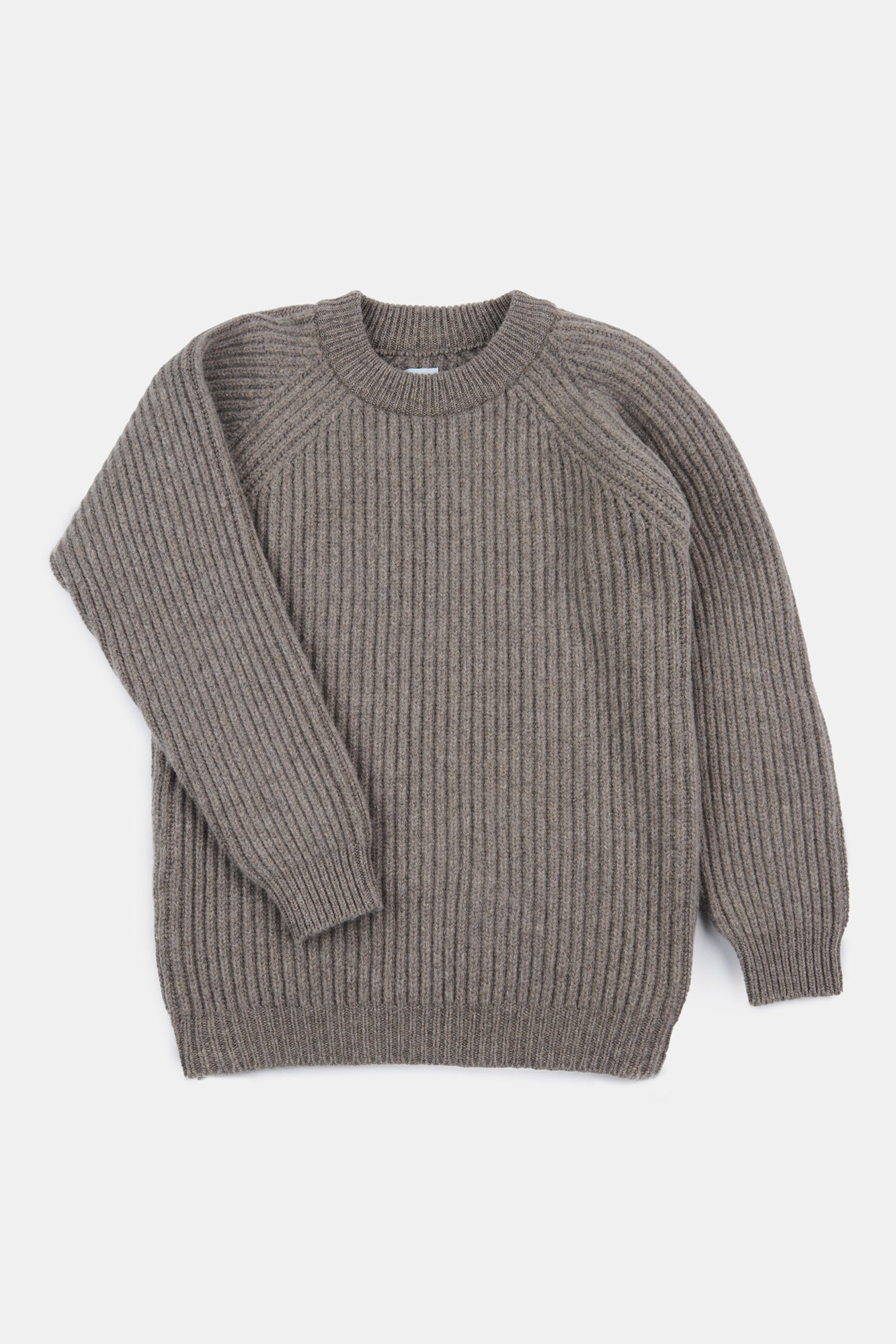 Women's Lambswool fisherman ribbed jumper in truffle flatlay shot