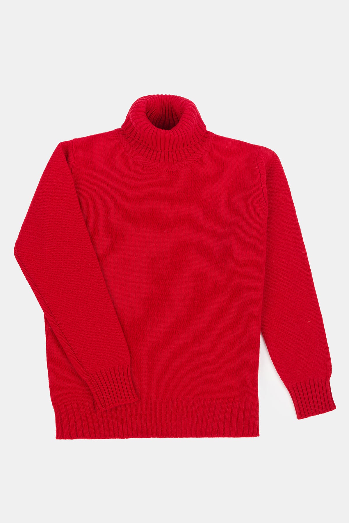Flatlay product image of women's lambswool roll neck in red