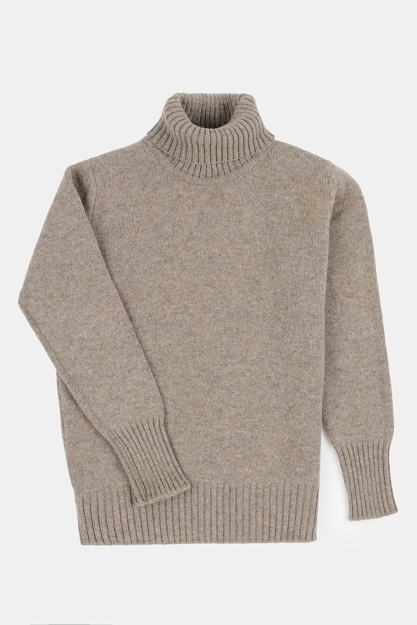 Flatlay product image of women's lambswool roll neck in truffle