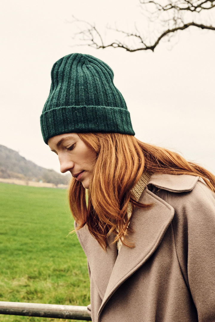 Lambswool Beanie Hat - Bottle Green