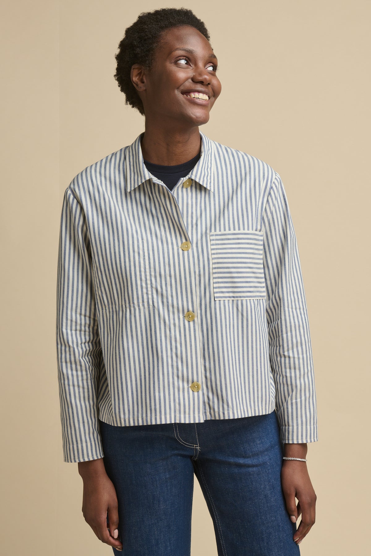 
            The Quarry Bank Women&#39;s Elena Stripe Overshirt - Navy/White