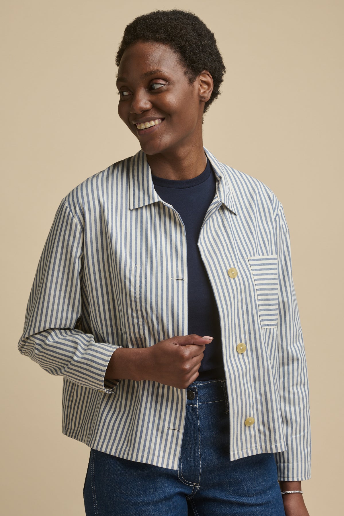 The Quarry Bank Women's Elena Stripe Overshirt - Navy/White