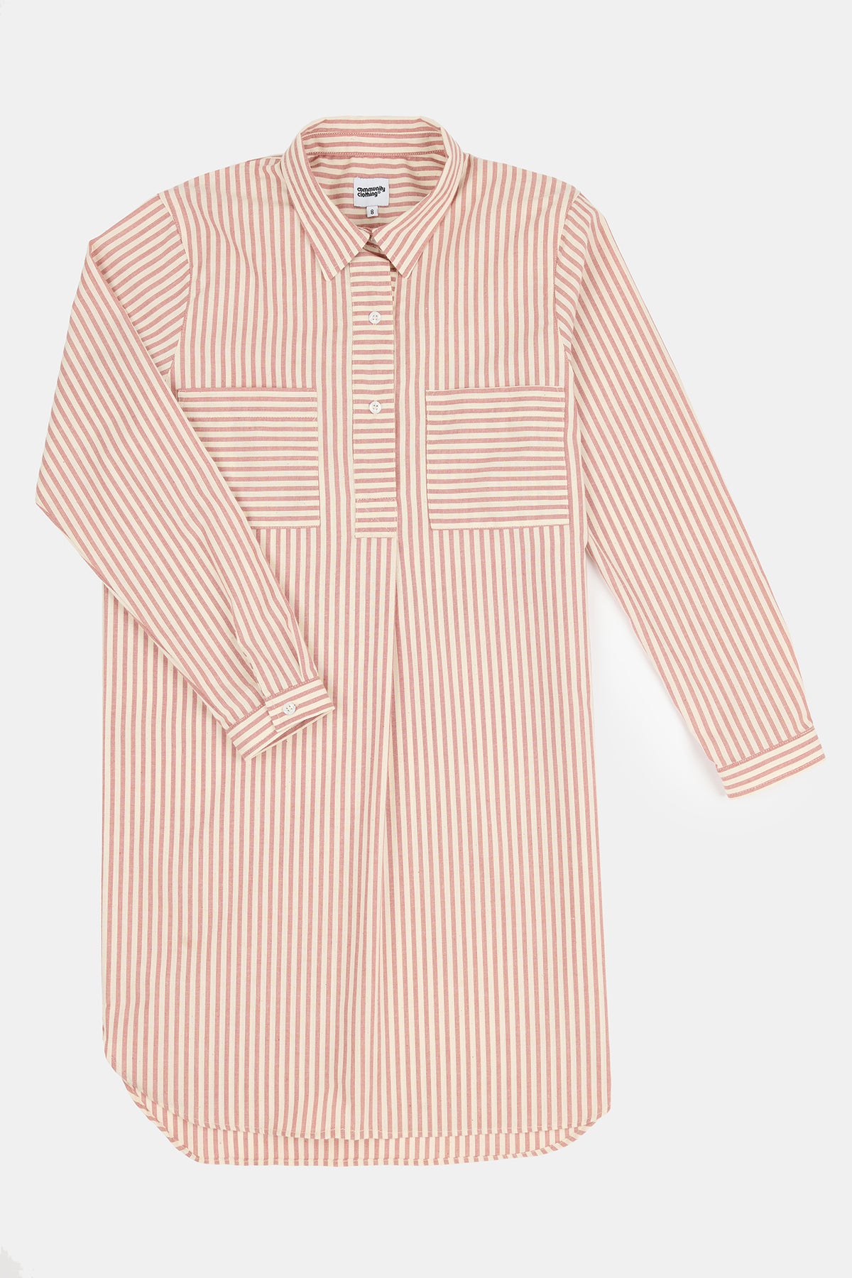 
            Flatlay product image of women&#39;s Olivia shirt dress in red and white stripe