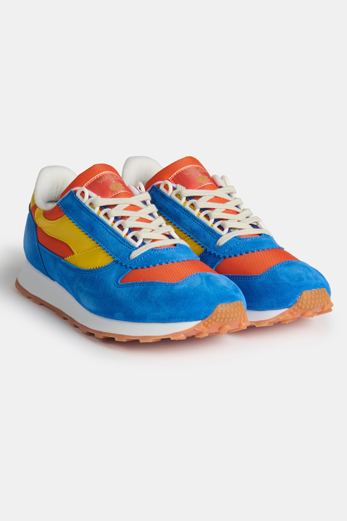 
            Product shot of Walsh X CC Parlick Trainers in Orange, Bright cobalt and yellow, white laces