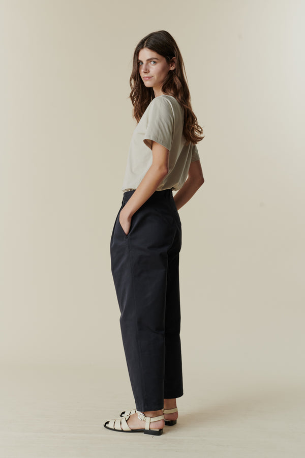 Women's Pleated Trousers- Navy - Community Clothing