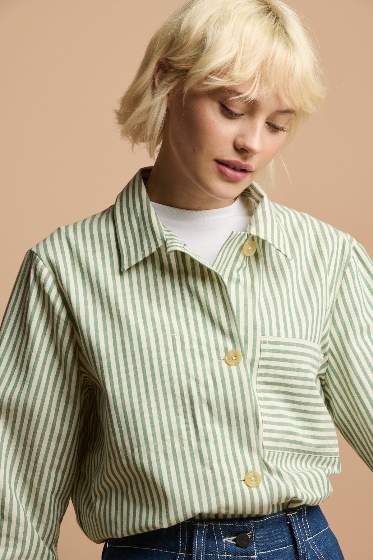 
            The Quarry Bank Women&#39;s Elena Stripe Overshirt - Green/White