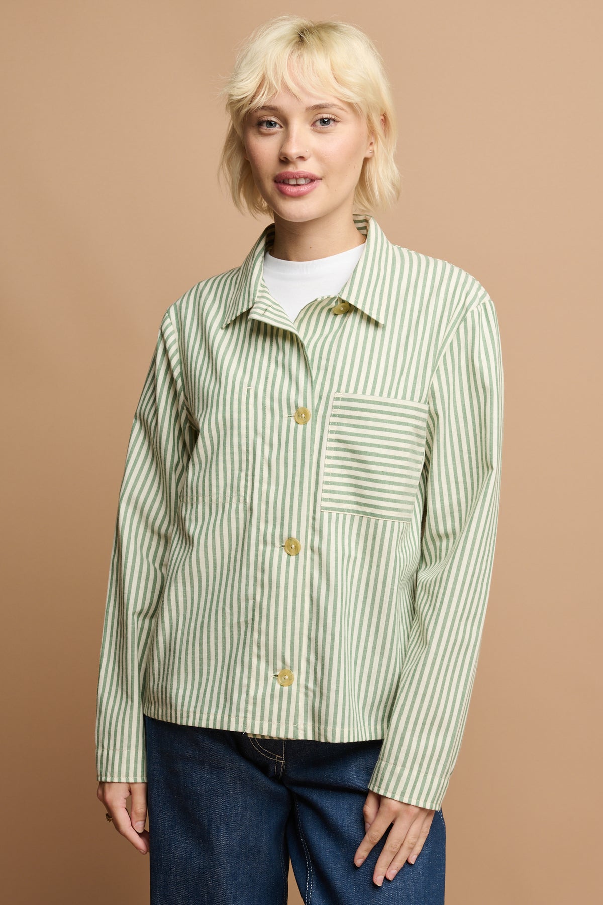 
            The Quarry Bank Women&#39;s Elena Stripe Overshirt - Green/White