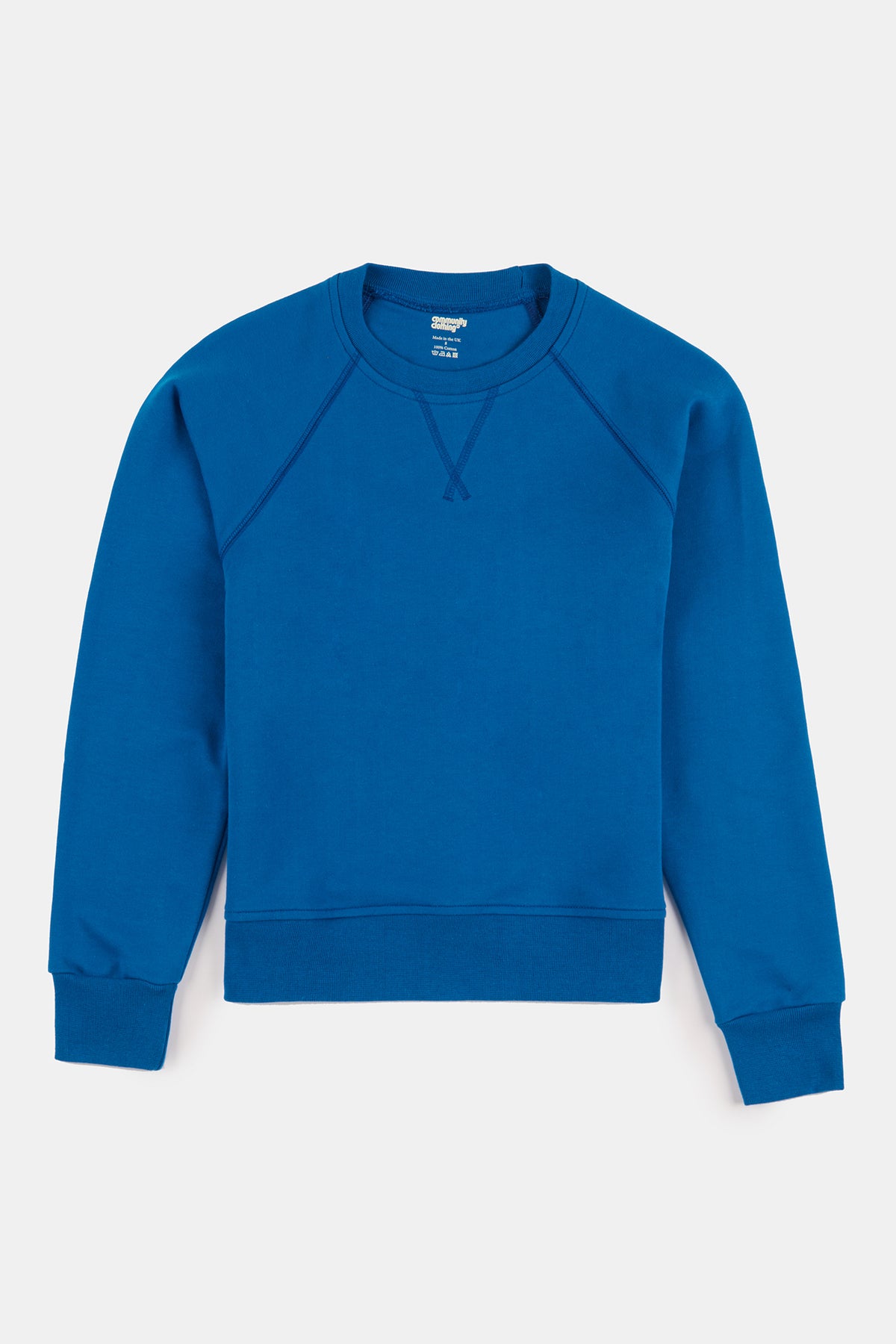 
            Flatlay product shot of women&#39;s raglan sweatshirt in cobalt