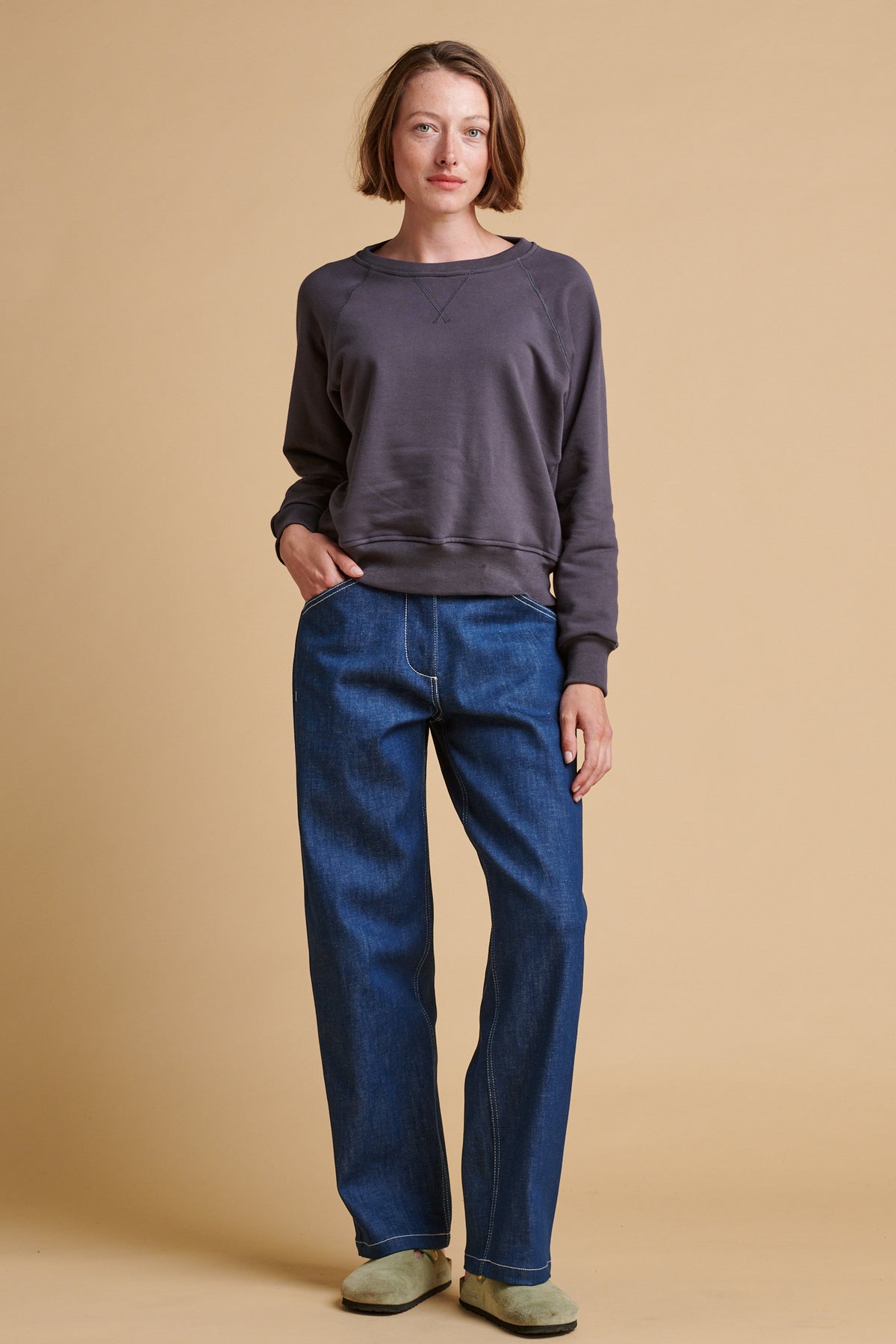 Women's Raglan Sweatshirt Plastic Free- Slate