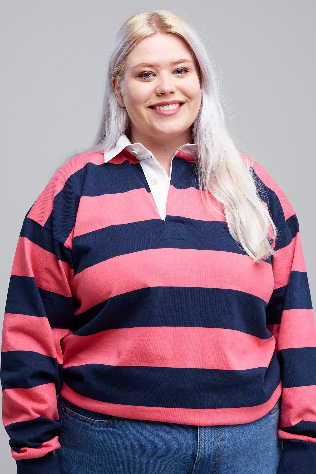 Striped Rugby Shirt - Navy/Cerise