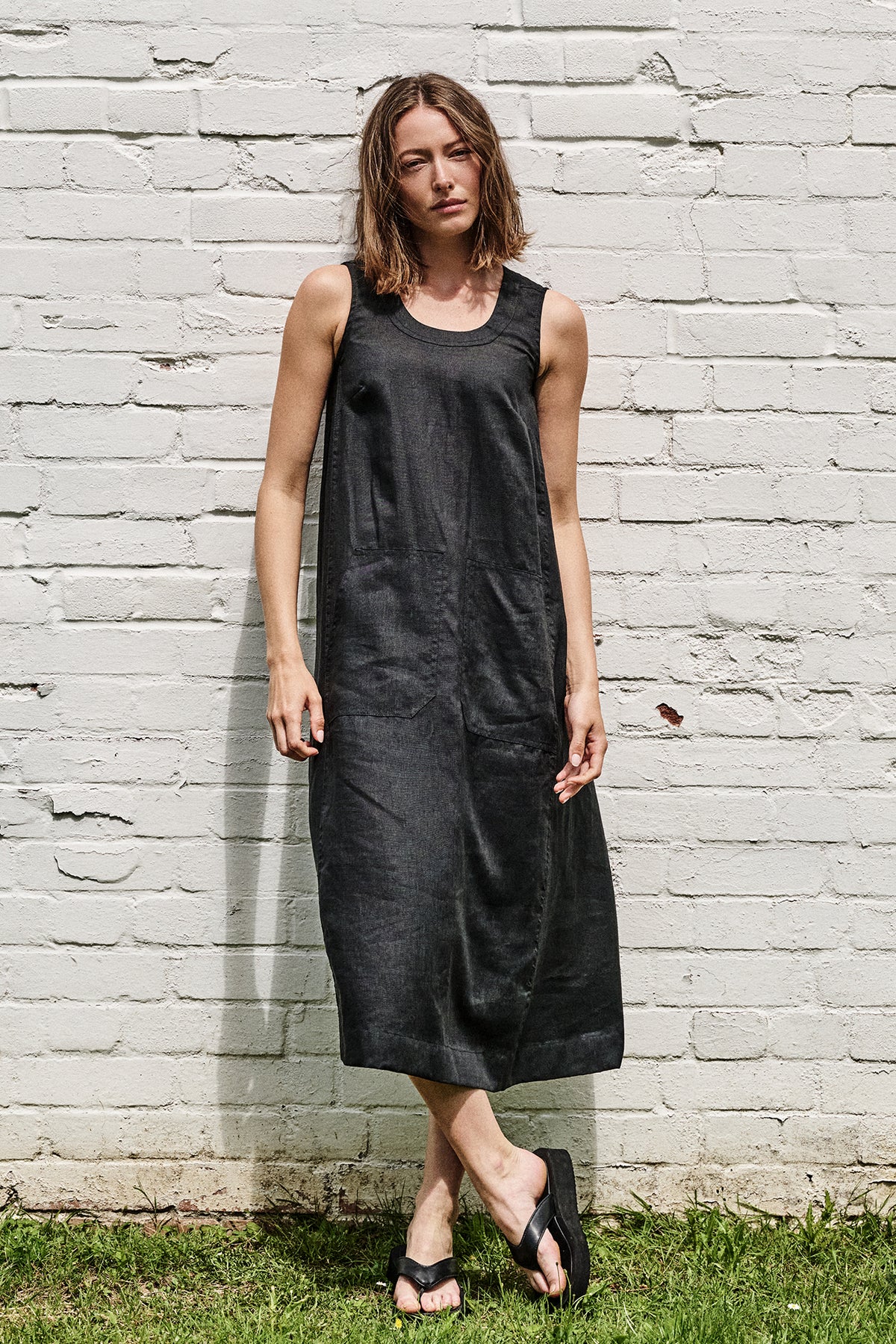 Shirley Linen Sleeveless Dress - Black