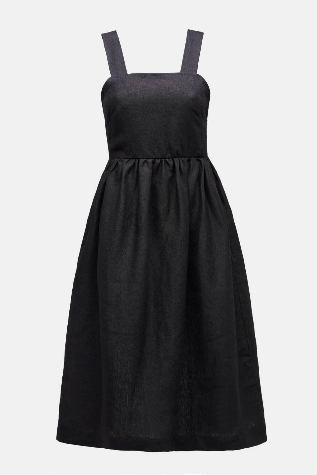Ghost mannequin product shot of sun dress in black linen