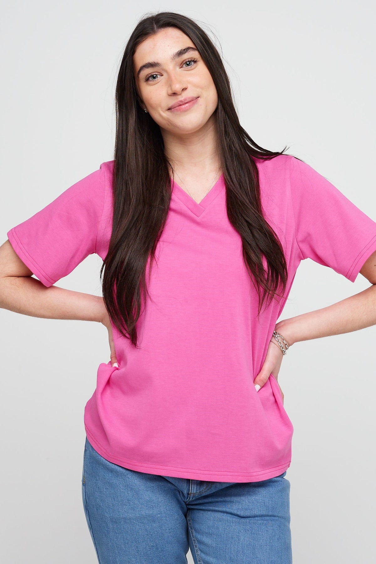 
            Women&#39;s V-Neck T Shirt - Fuchsia Pink