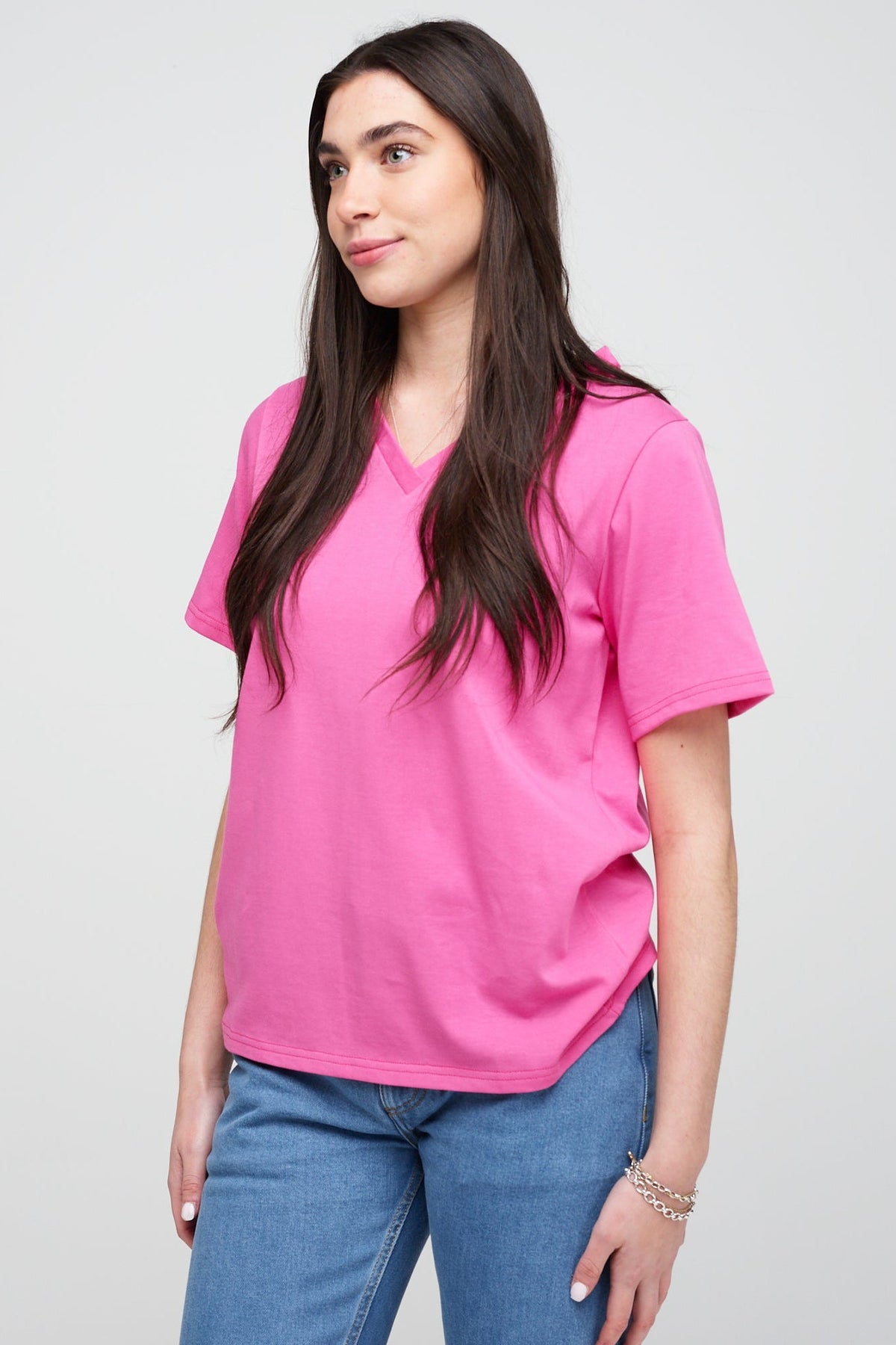 
            Women&#39;s V-Neck T Shirt - Fuchsia Pink