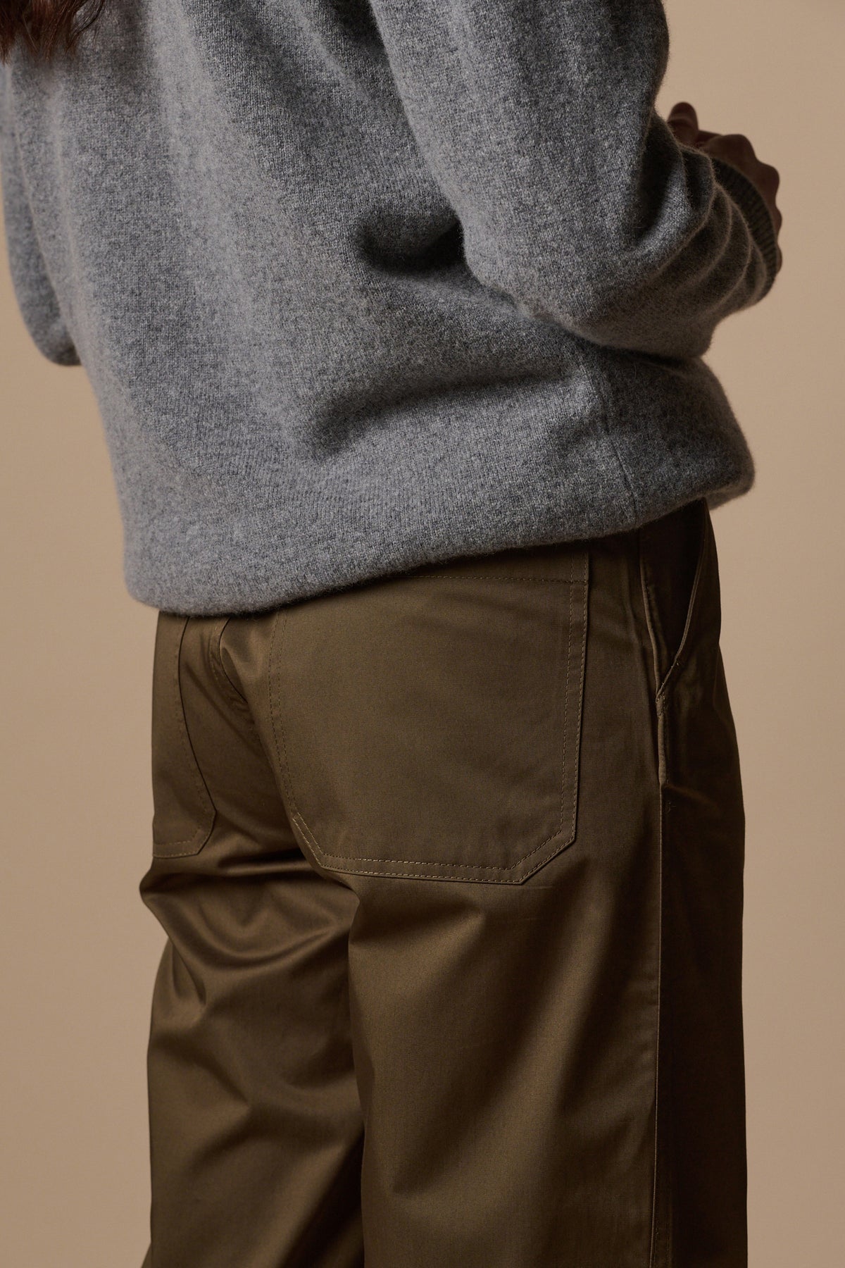 close up shot of back pockets on the work trousers