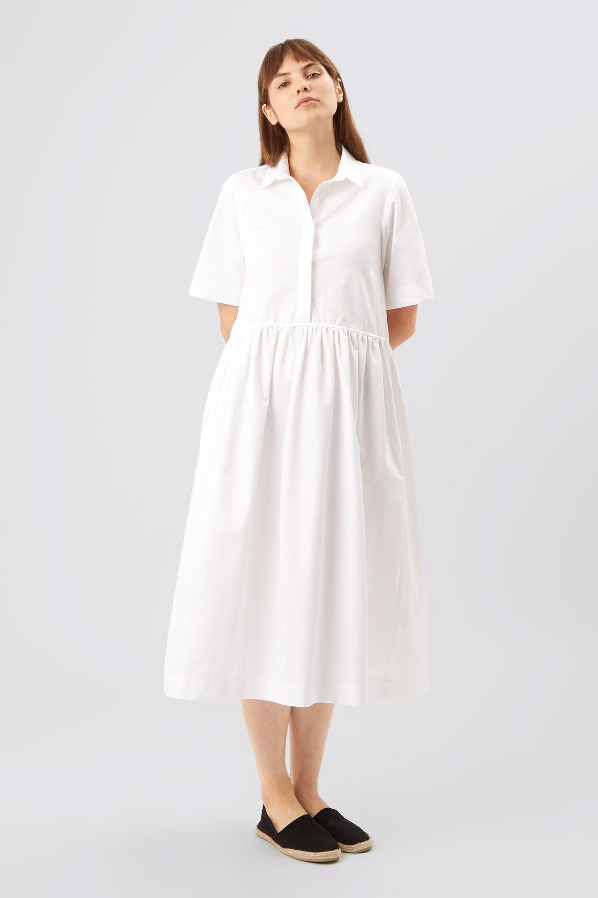 
            Cotton Dress - Gathered - White - Community Clothing