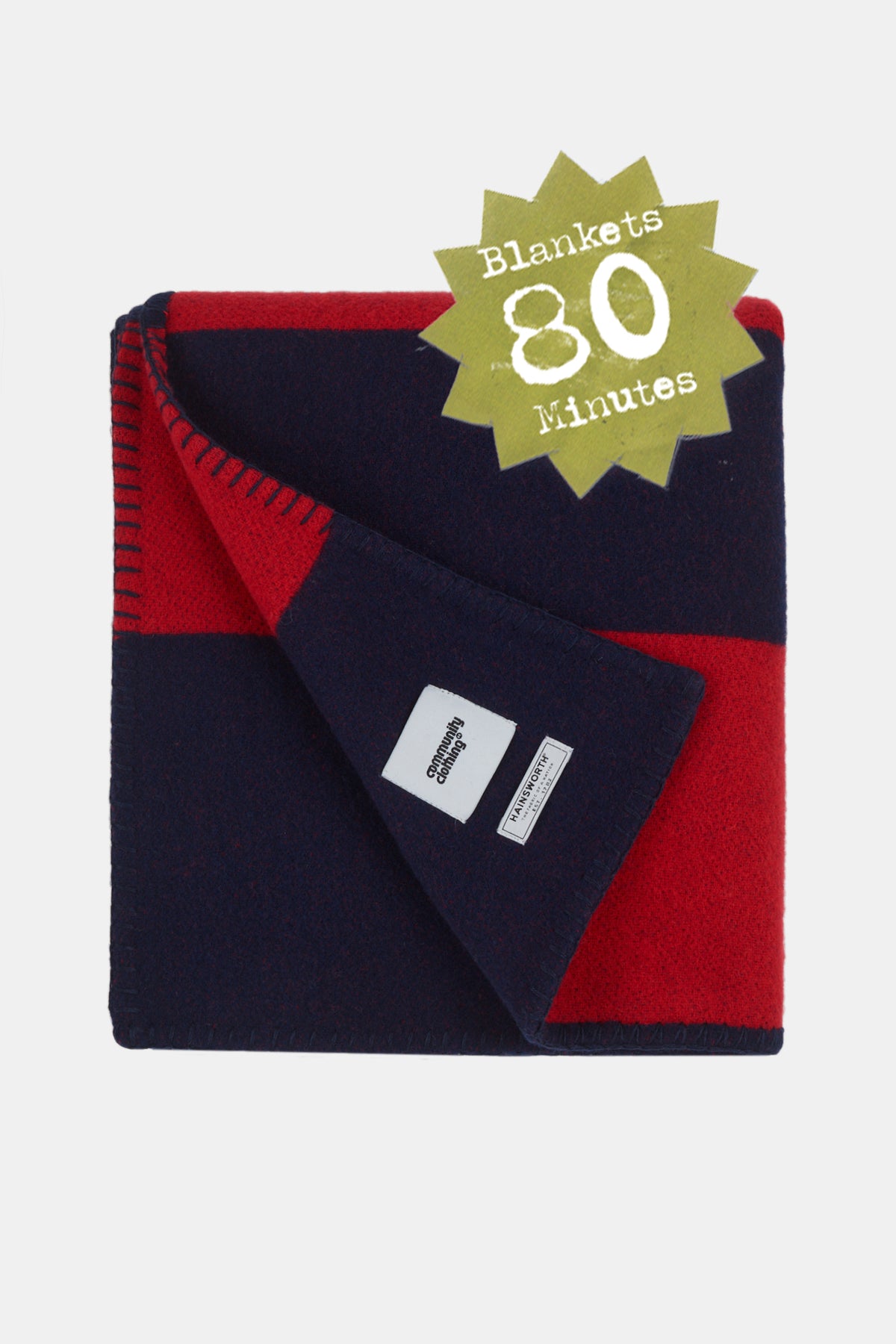 Pure Wool Striped Blanket - Navy/Red