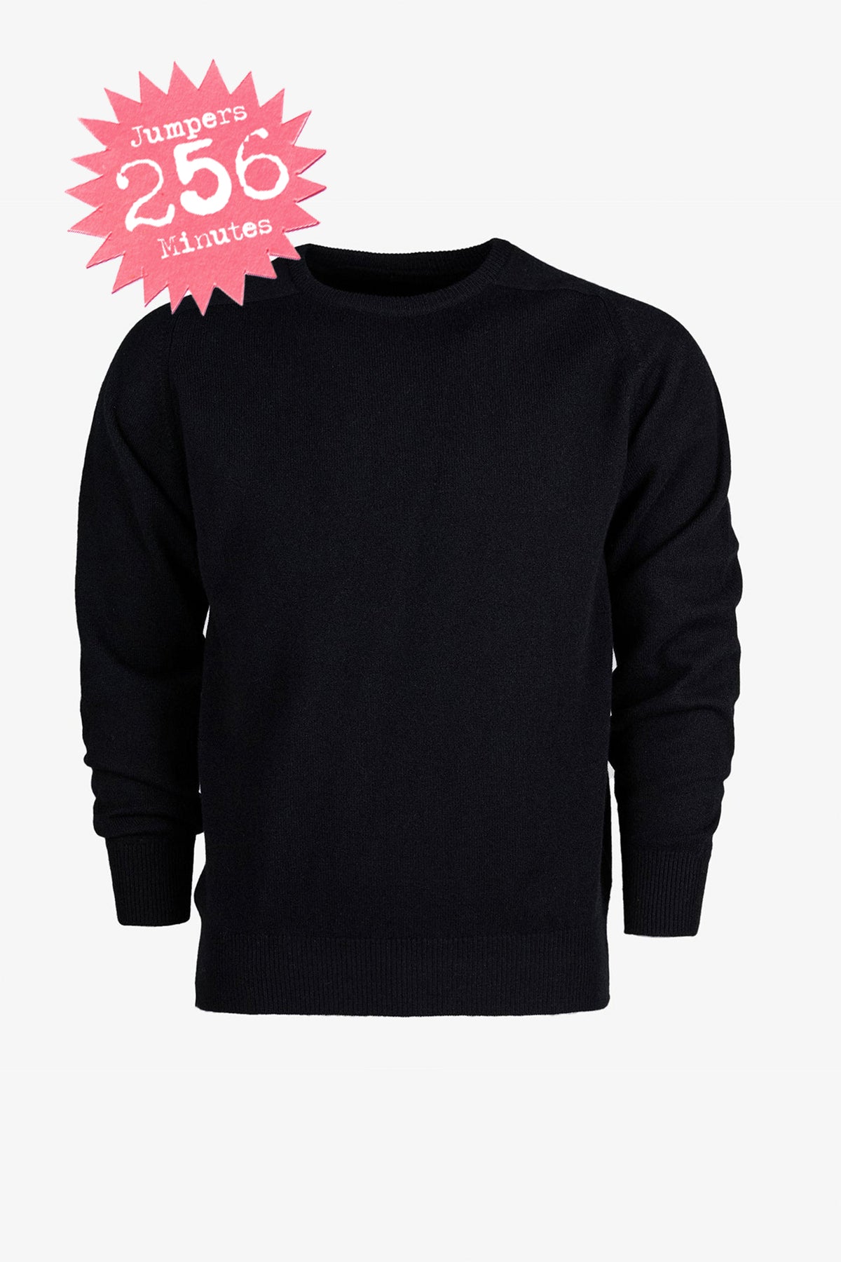 Men's Lambswool Saddle Shoulder Crew Neck - Black