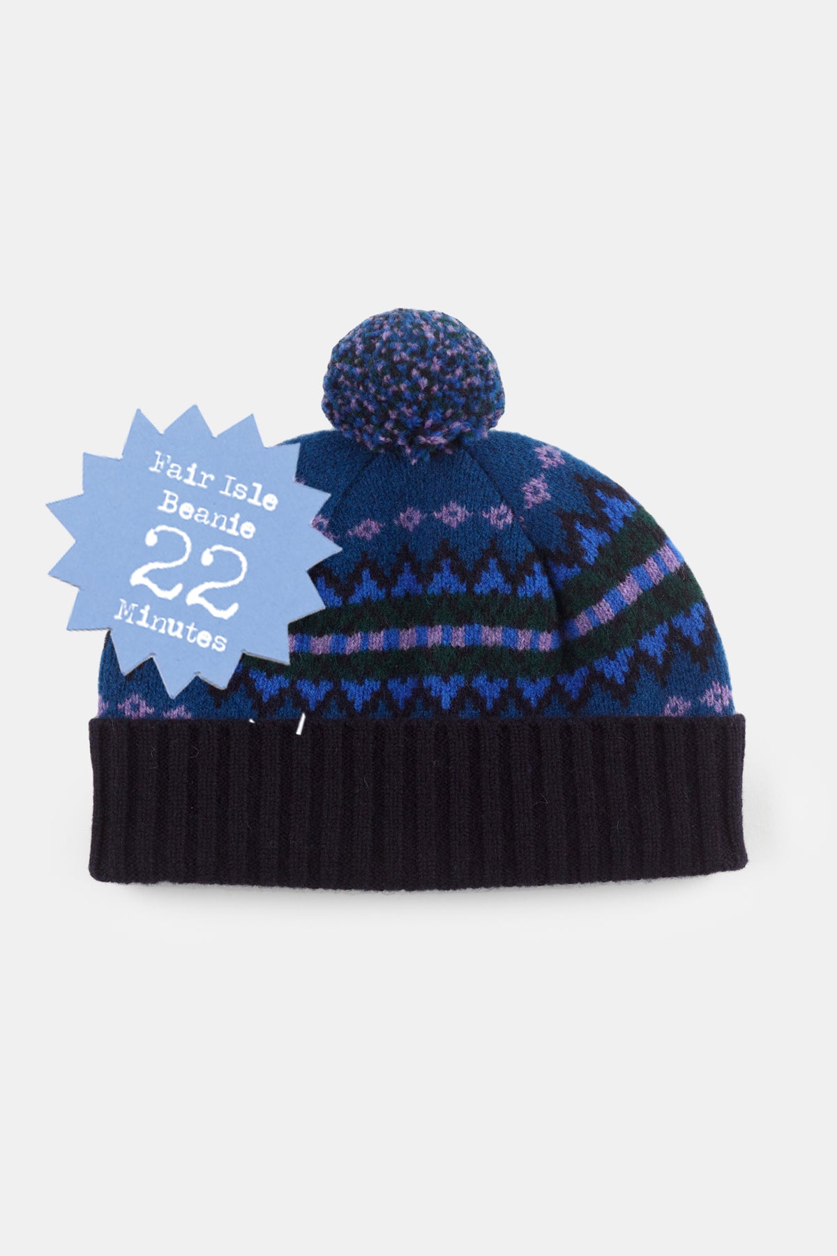 Lambswool Fair Isle Beanie Hat - Navy
