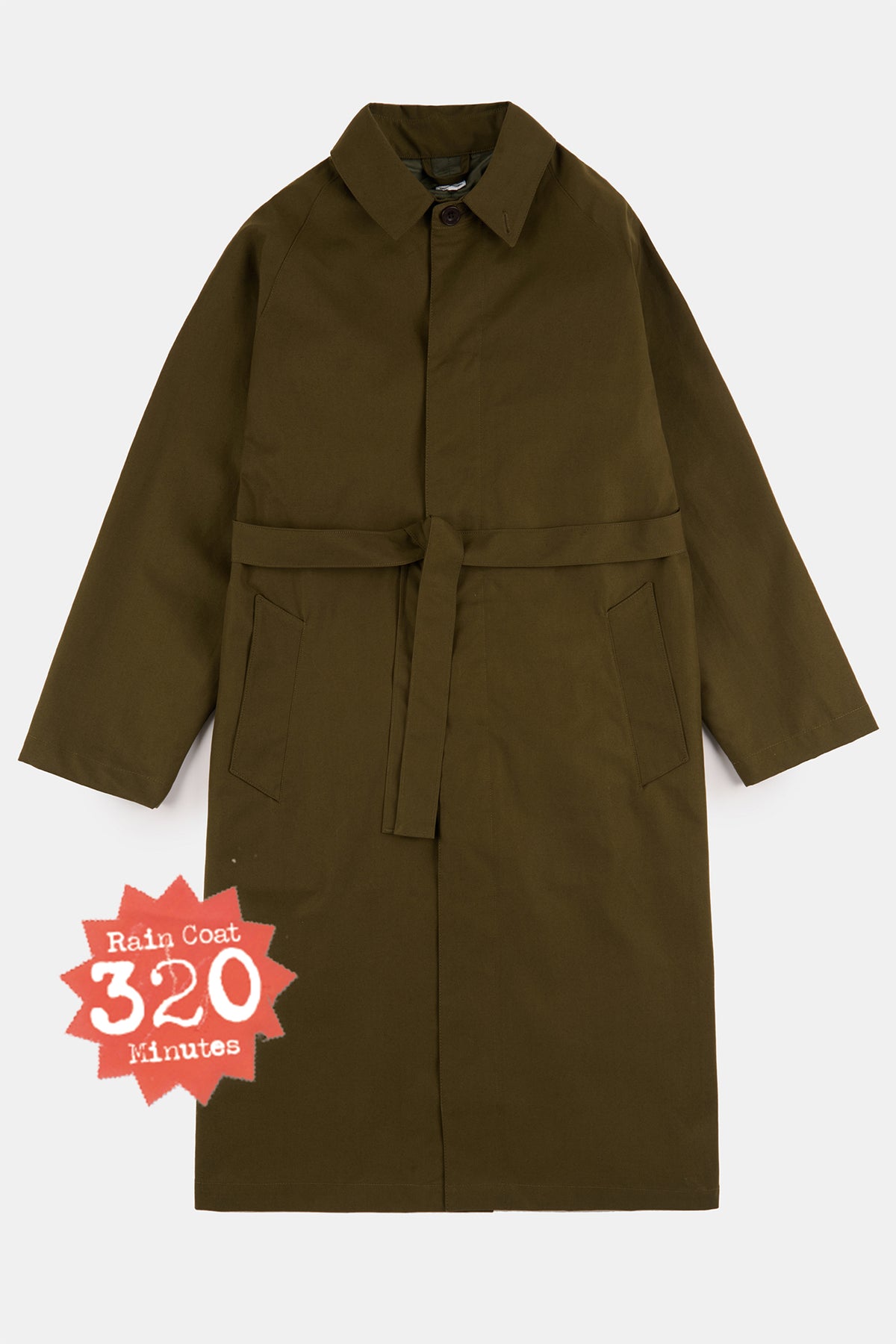Men's Frank Belted Raglan Raincoat - Olive