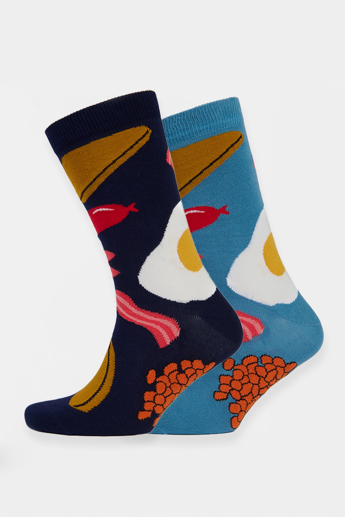 Pack of two socks with full english design, one navy sock and one blue sock