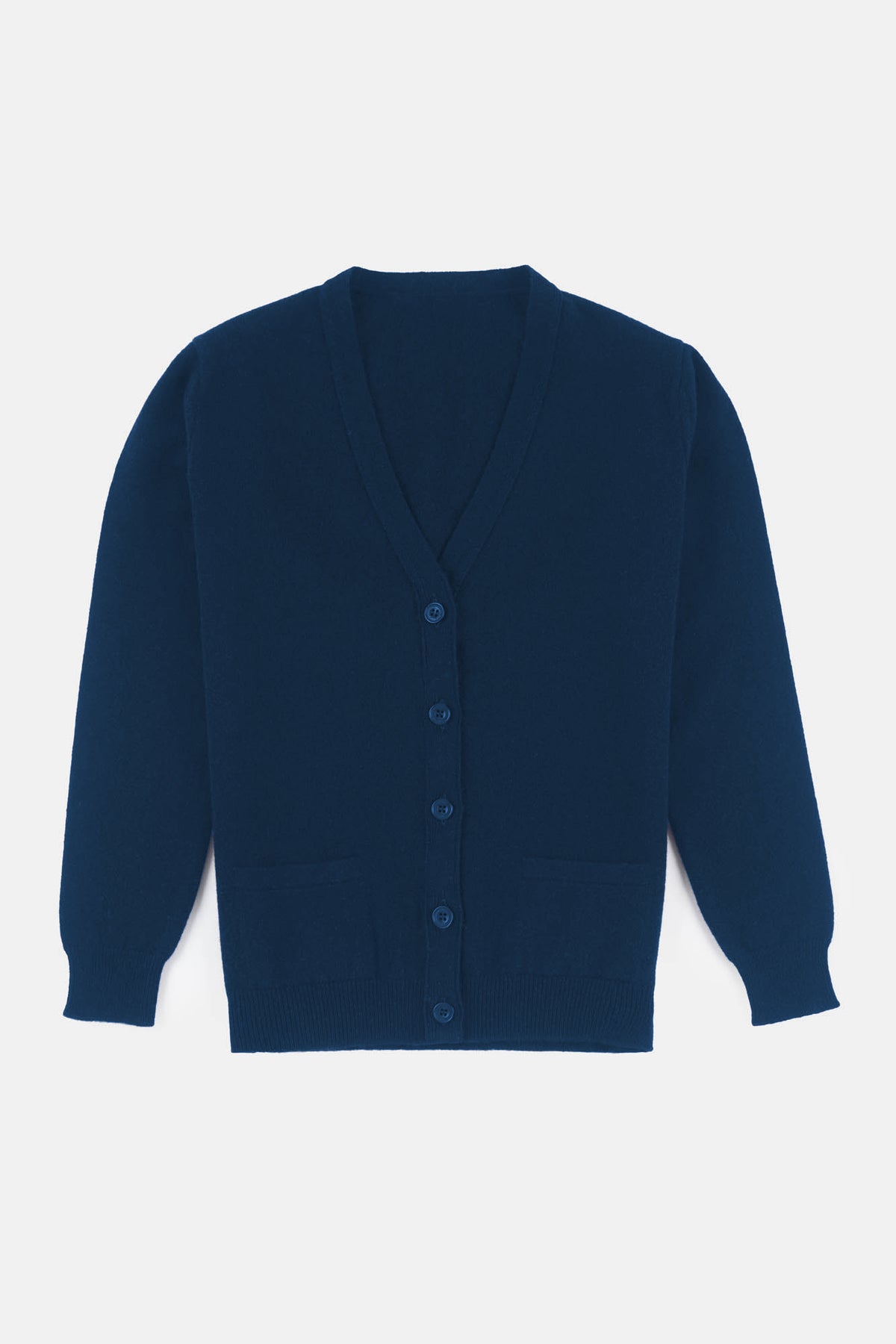 
            lambswool v neck cardigan in bright blue flatlay image