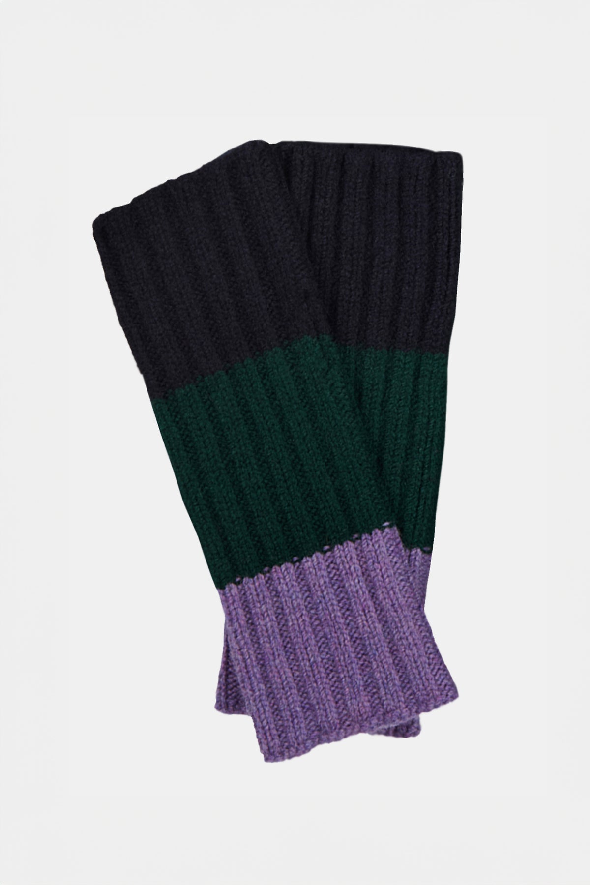 
            Fingerless gloves in navy green purple