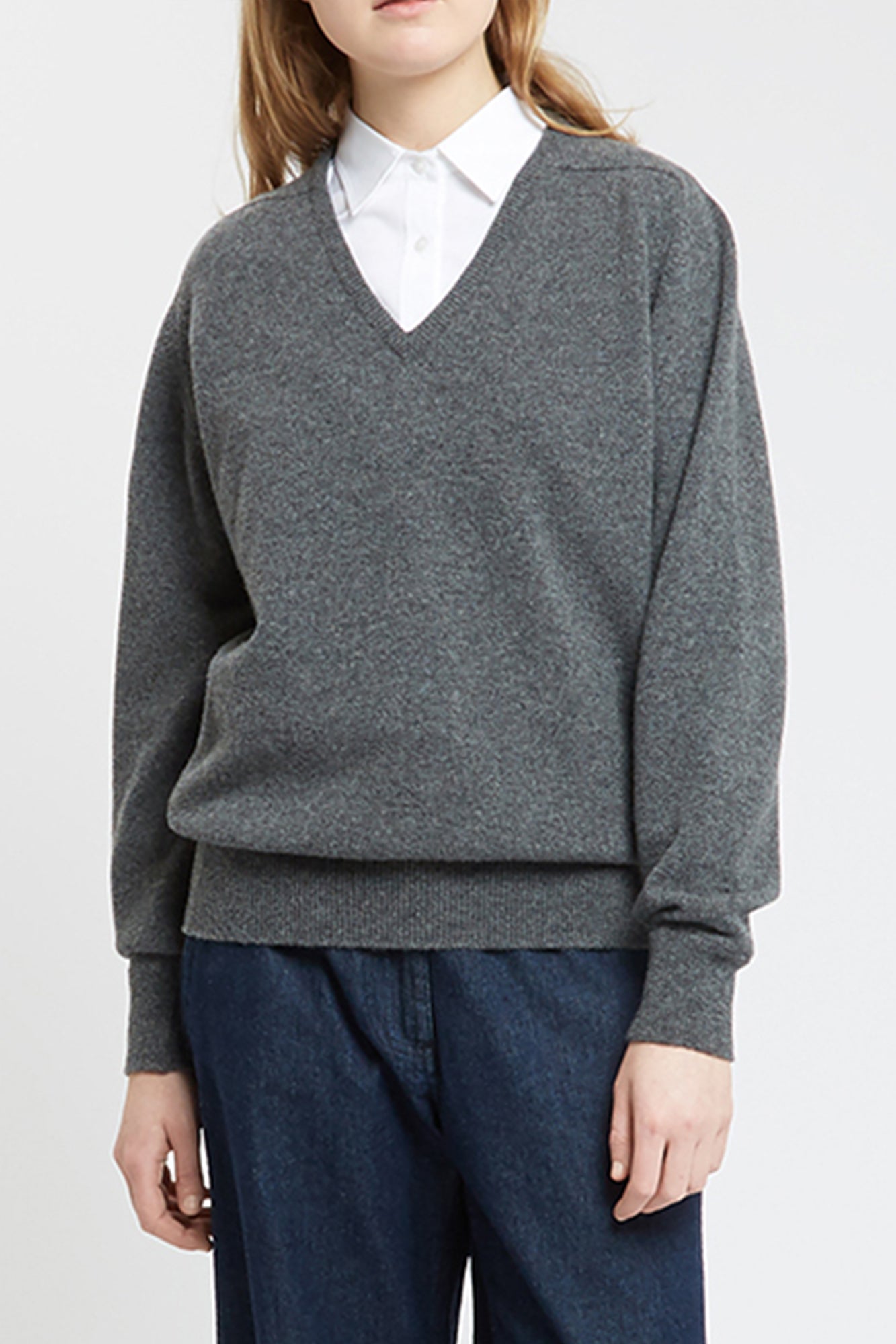 Lambswool V Neck Jumper - Grey