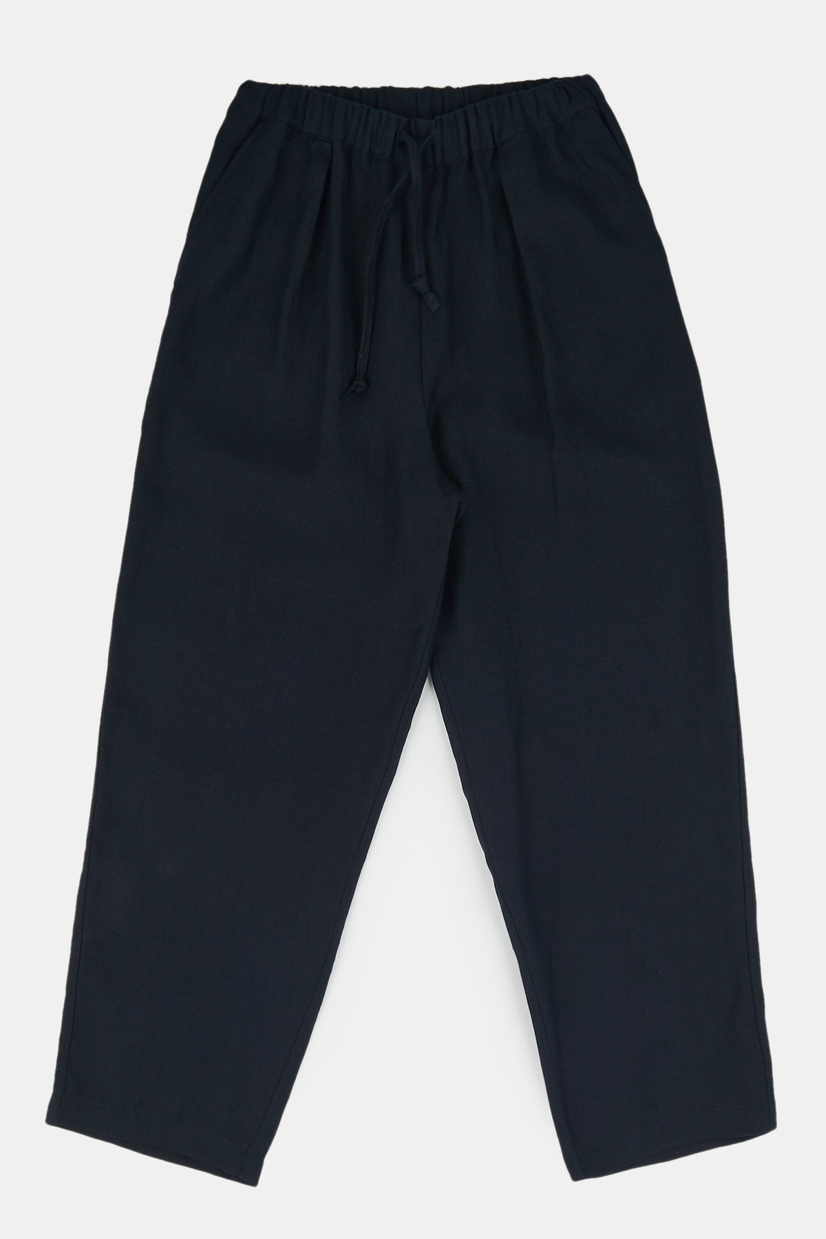 Flatlay product shot of women's Lorna linen elasticated waist trousers in navy