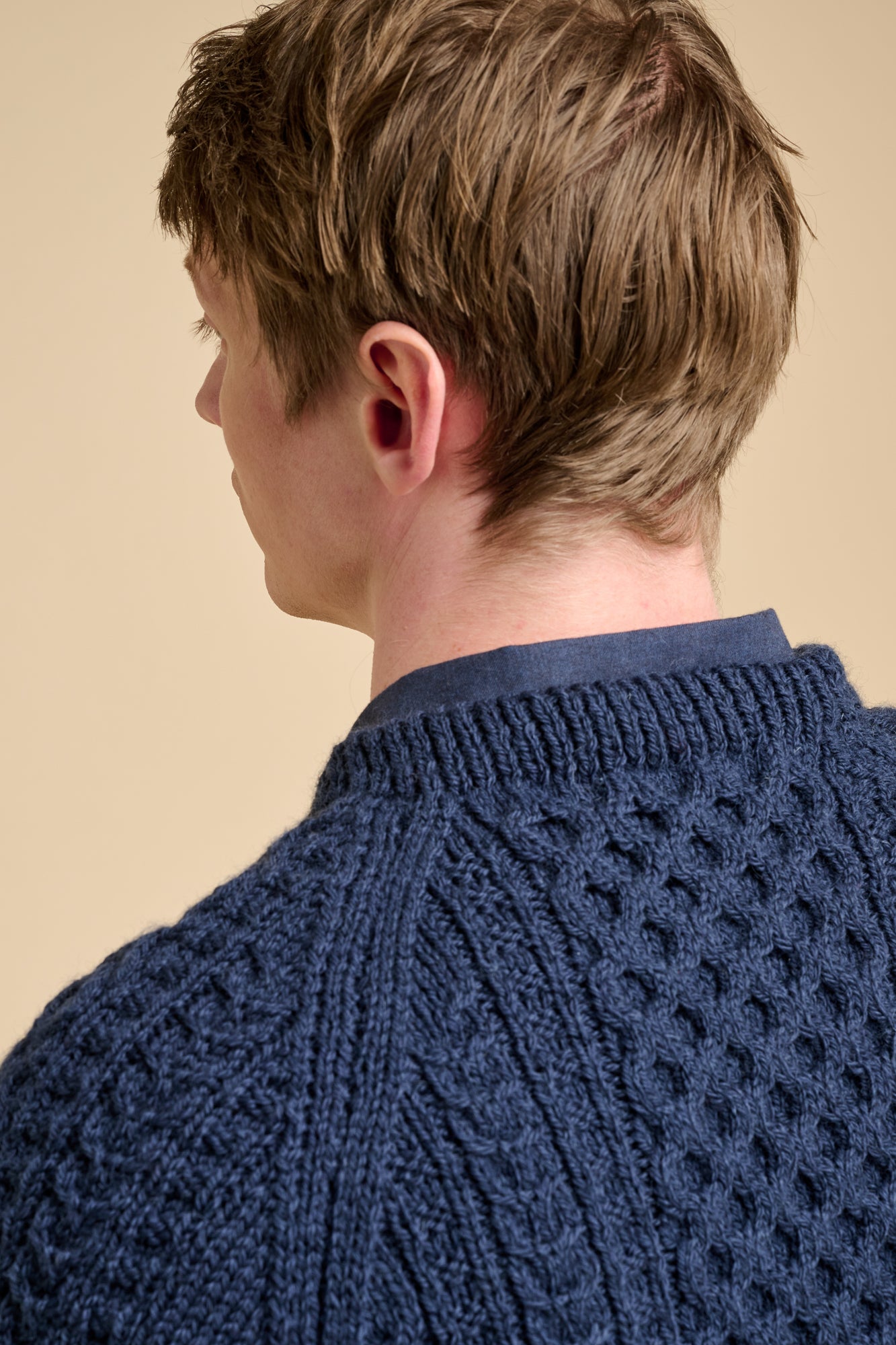 Mens Hand Knit Aran Sweater - Navy