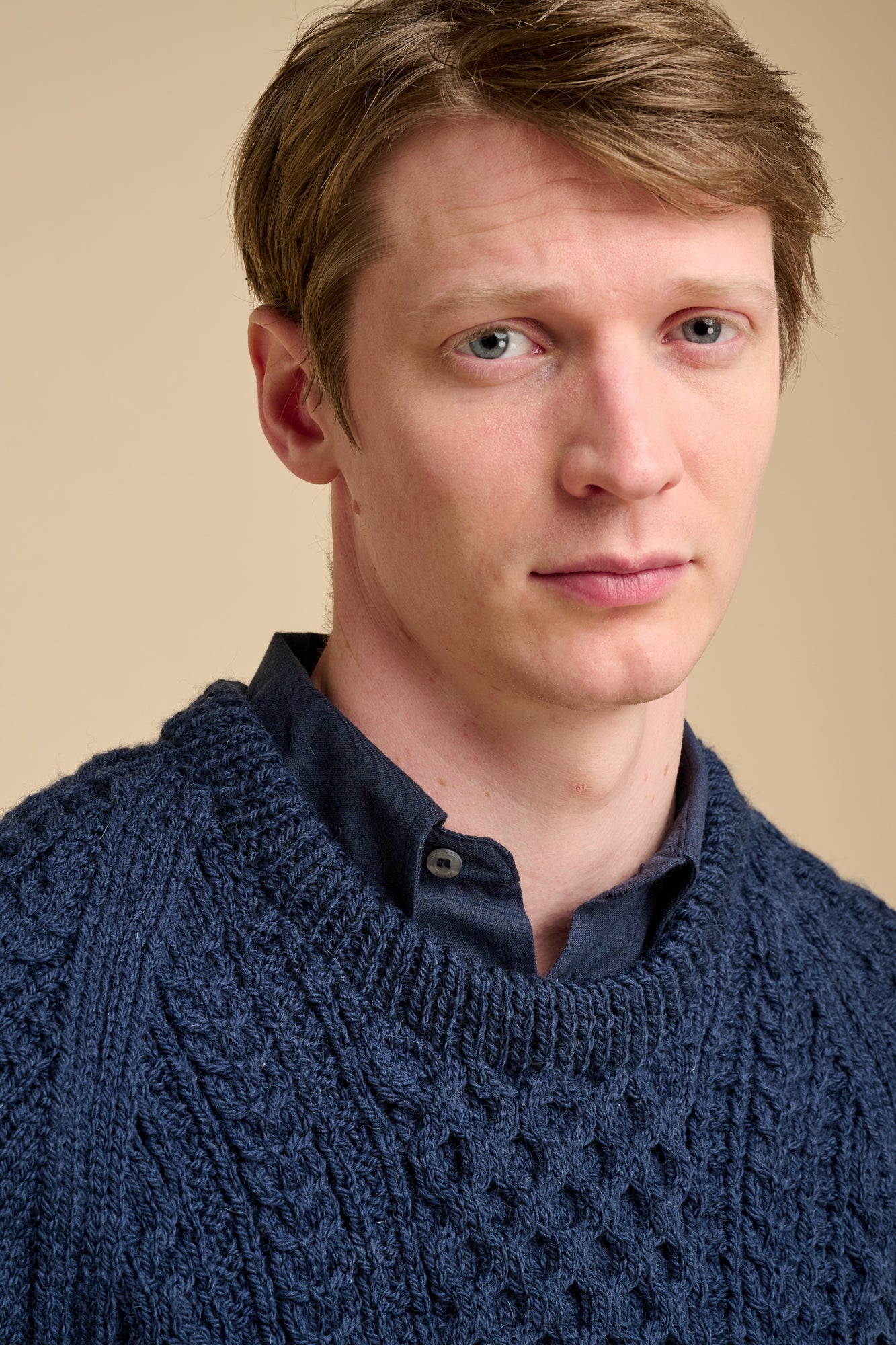 Mens Hand Knit Aran Sweater - Navy