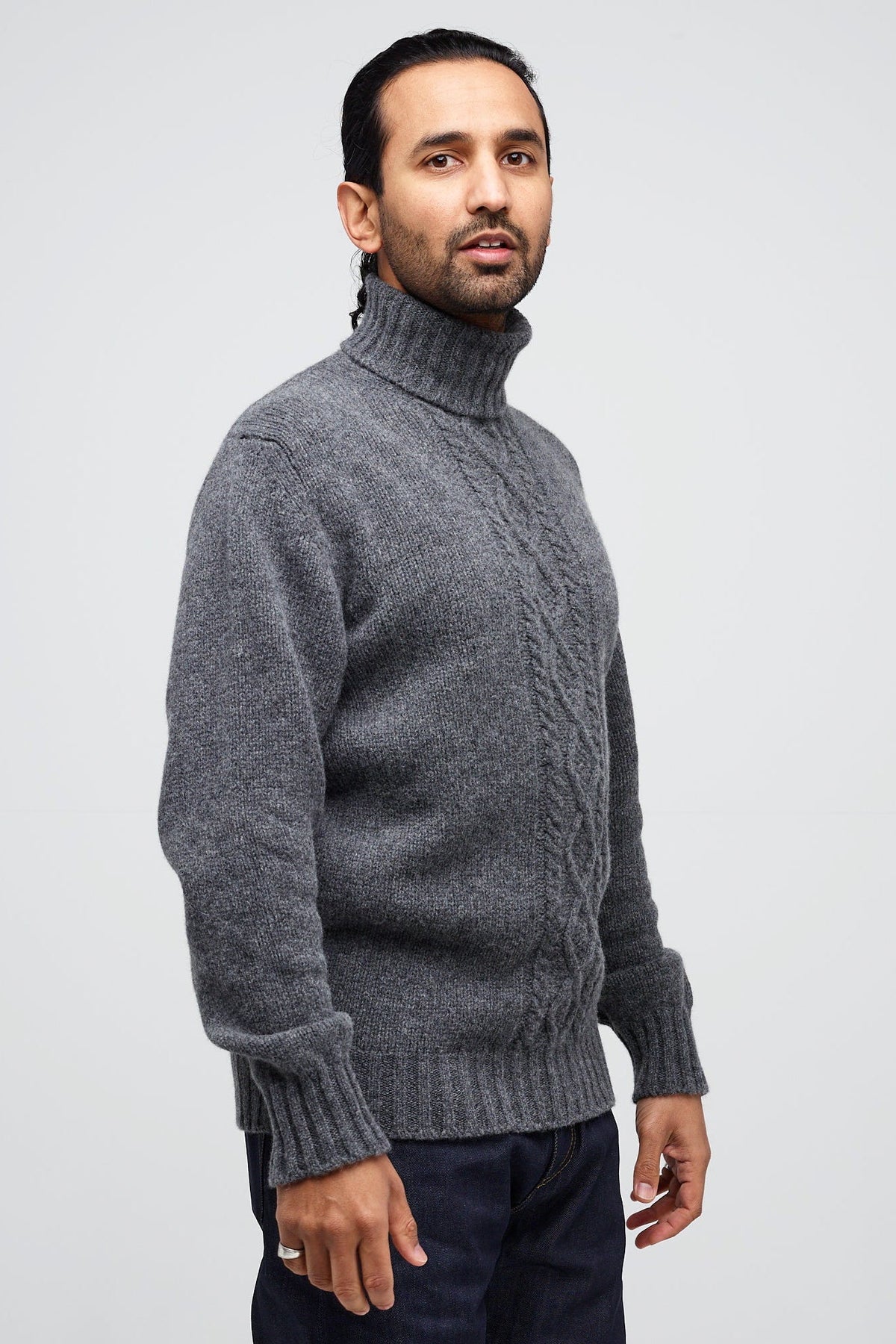 
            Men&#39;s 6ply Cable Knit Roll Neck - Grey