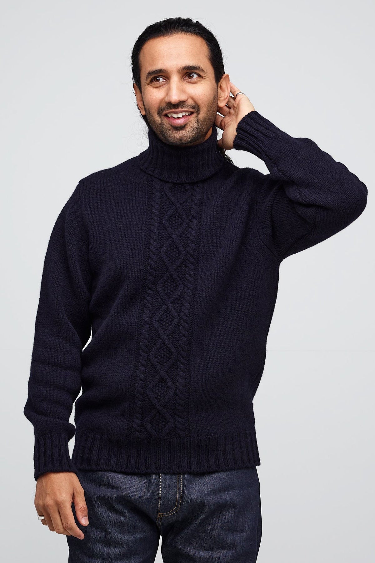 
            Men&#39;s 6ply Cable Knit Roll Neck - Navy