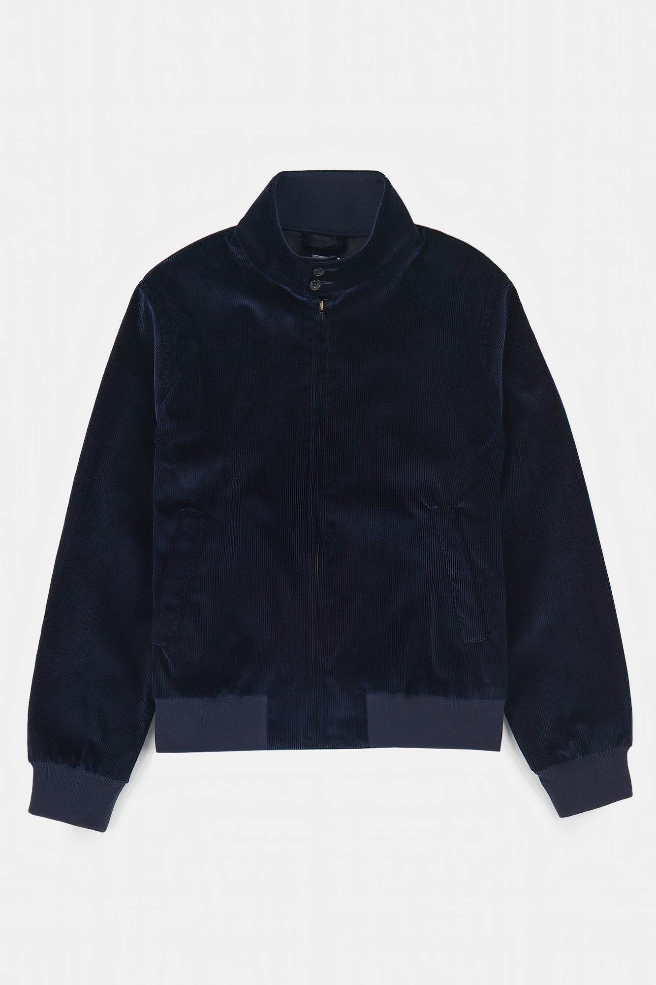 Flatlay product shot of men's corduroy Harrington in Navy