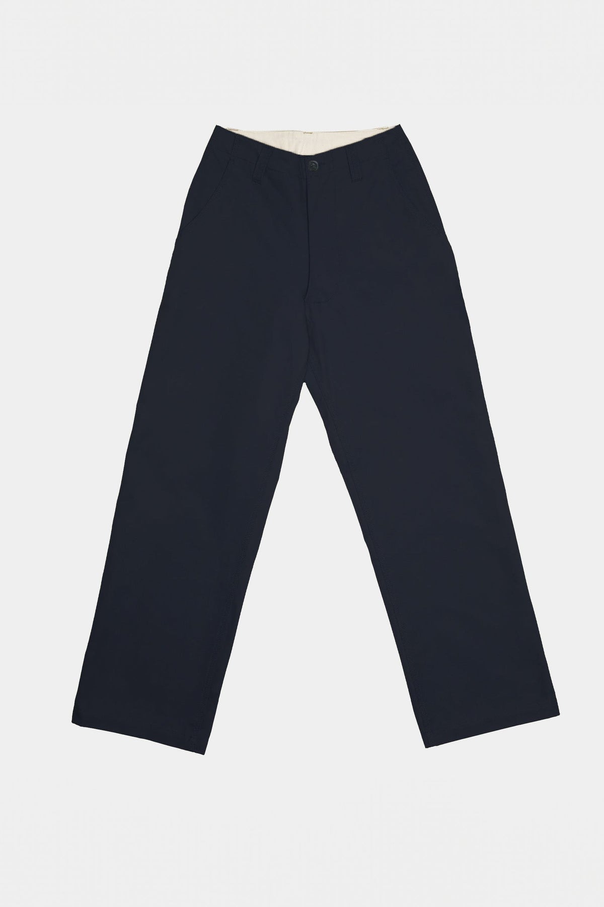 Flatlay product shot of men's field trousers in navy