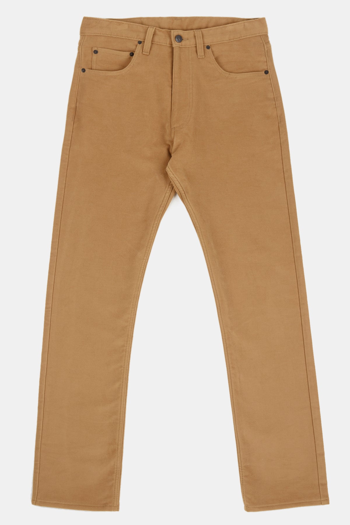 Men's Straight Cut 100% Cotton Moleskin Five Pocket Jeans - Camel