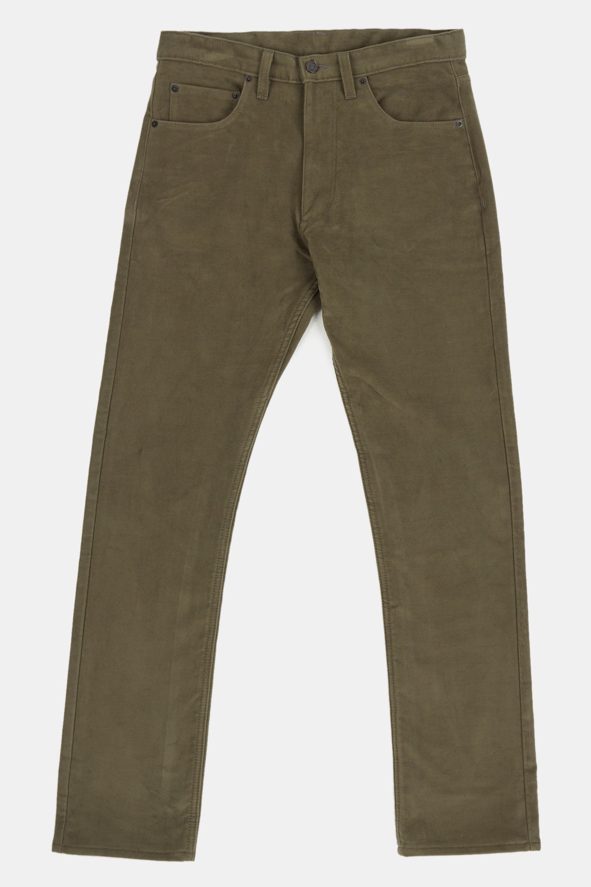 Men's Straight Cut 100% Cotton Moleskin Five Pocket Jeans - Olive