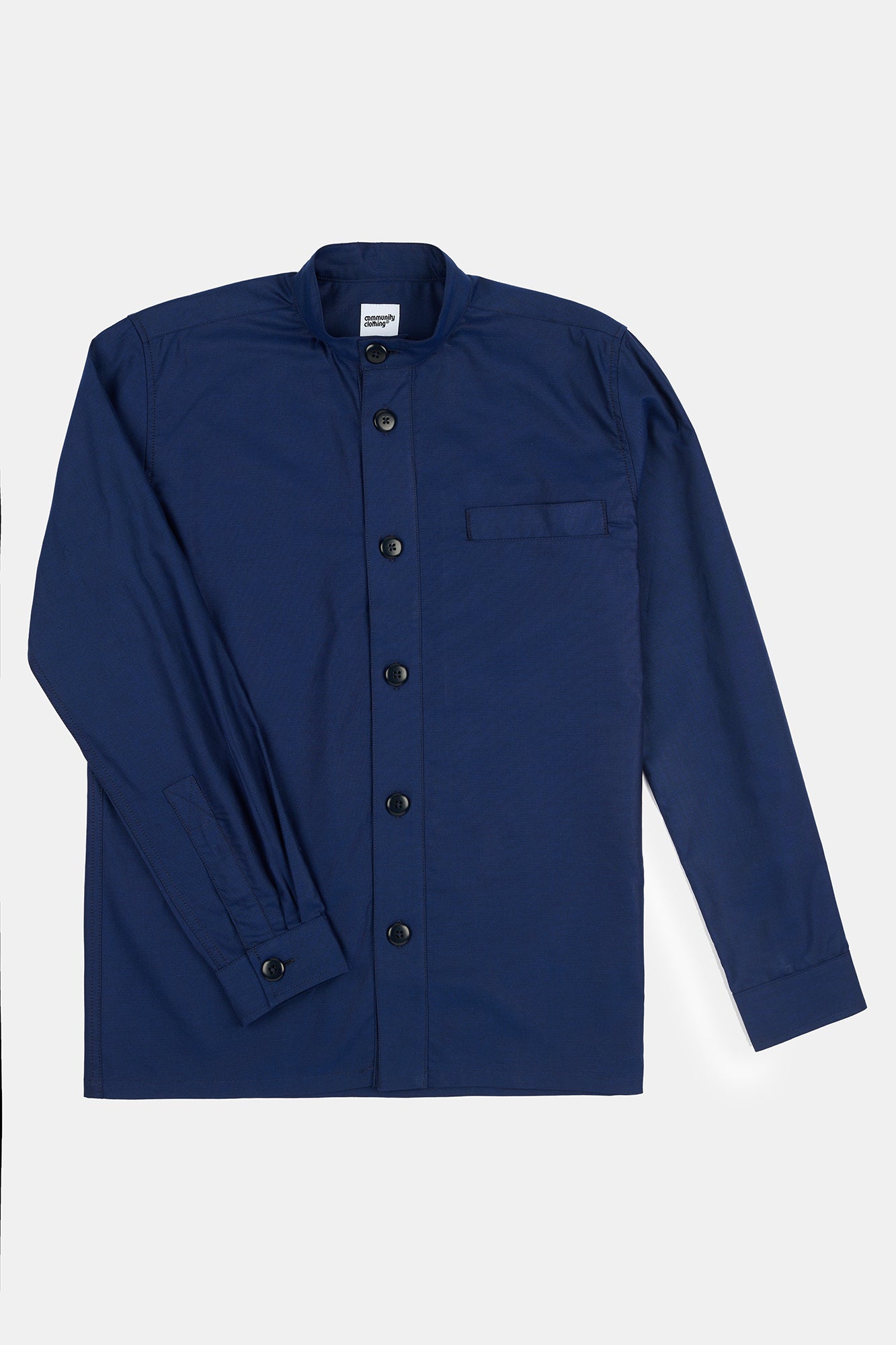 Flatlay product image of men's George lightweight collarless overshirt in navy