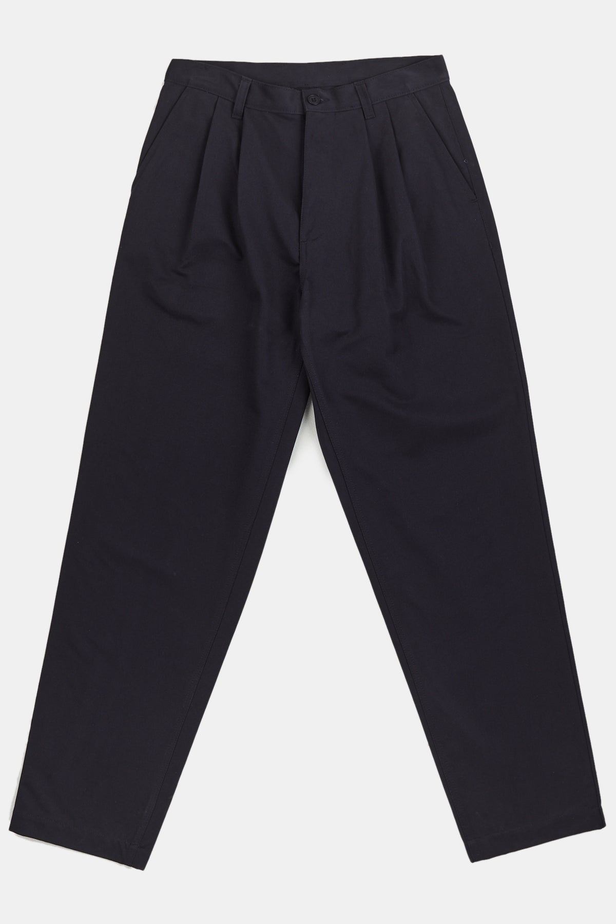 Men's heavyweight pleated chino navy flat lay