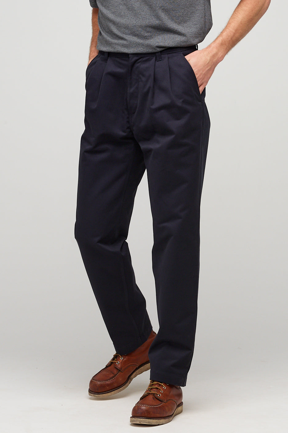 Men's Pleated Heavyweight 100% Cotton Twill Chinos - Dark Navy