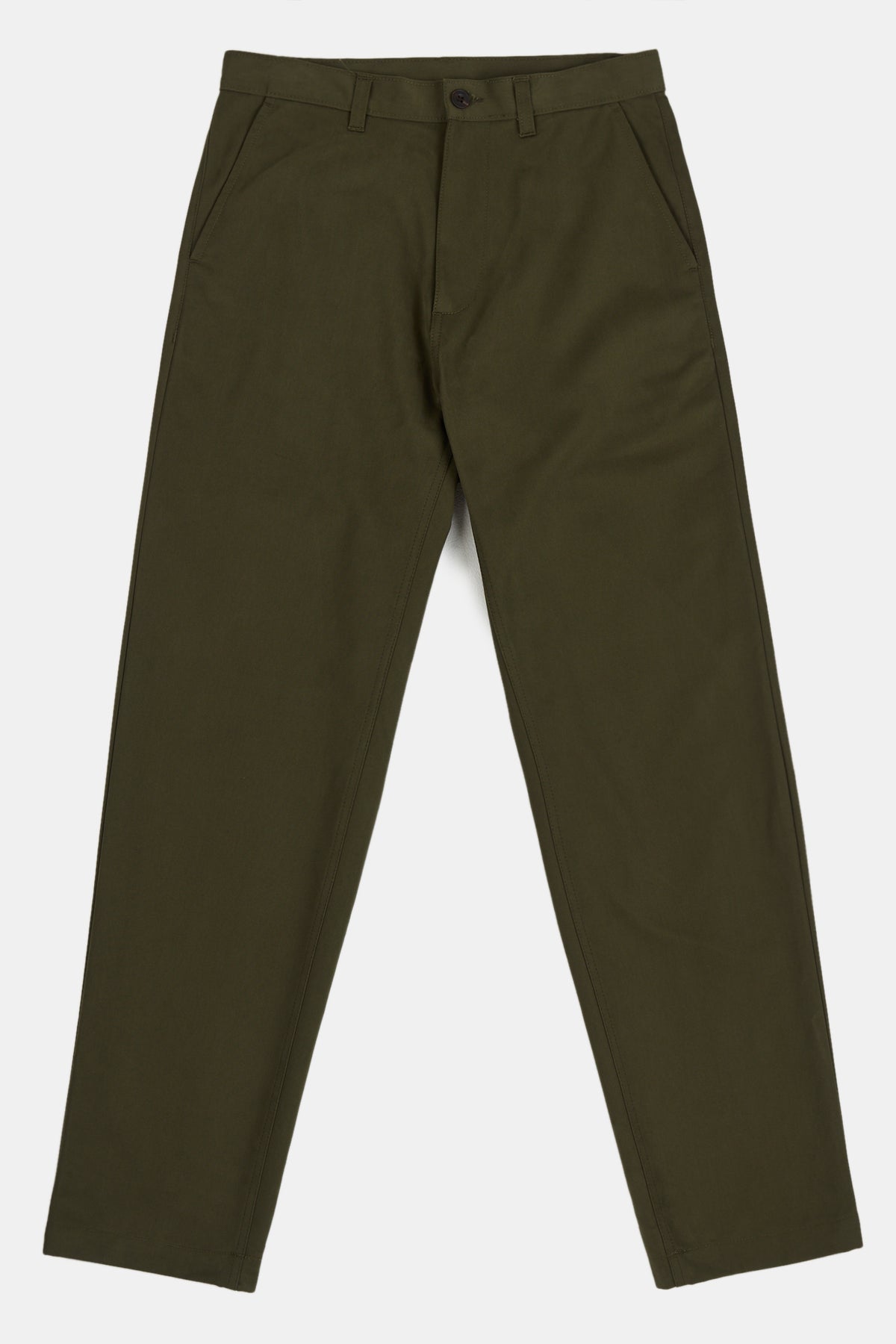 
            White, brunette male in olive heavyweight relaxed chino flat lay