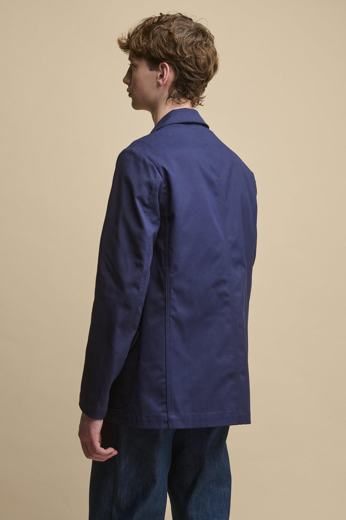 Thigh up image of the back of Men's James Single Breasted Blazer in Navy