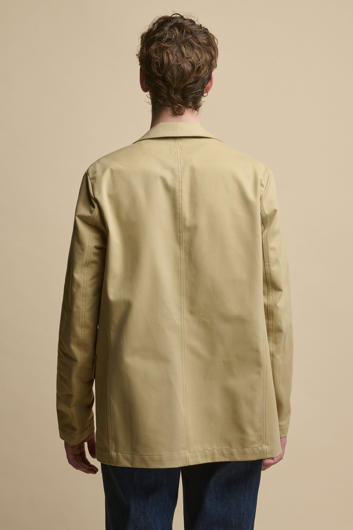 Thigh up image of the back of Men's James Single Breasted Blazer in stone