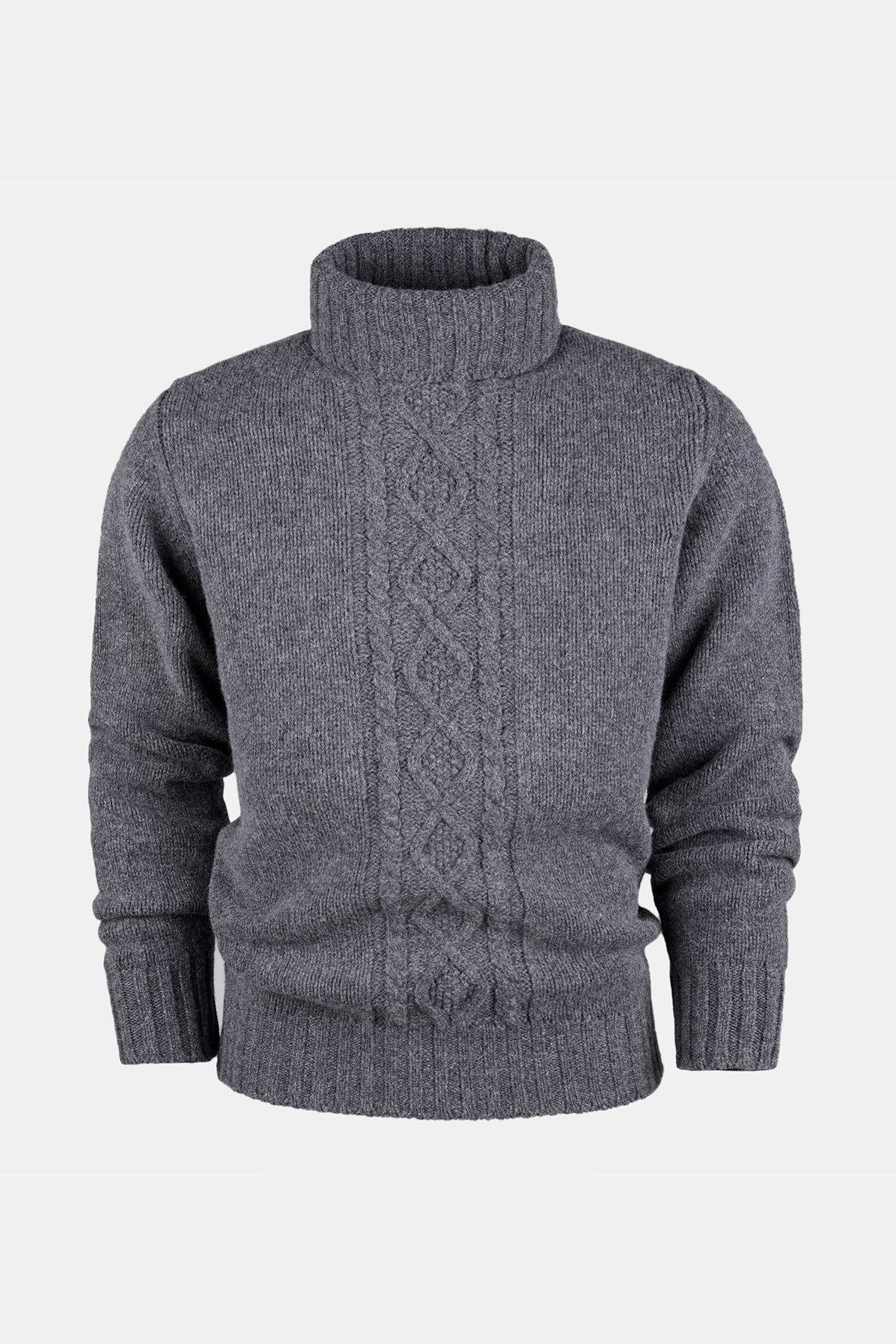 Men's 6ply Cable Knit Roll Neck - Grey - Community Clothing
