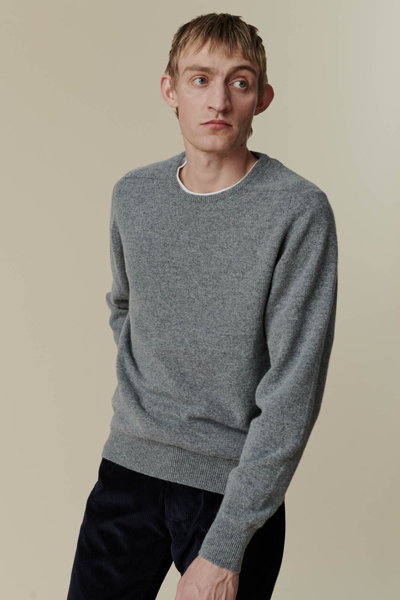 Men's Lambswool Saddle Shoulder Crew Neck - Grey - Community Clothing