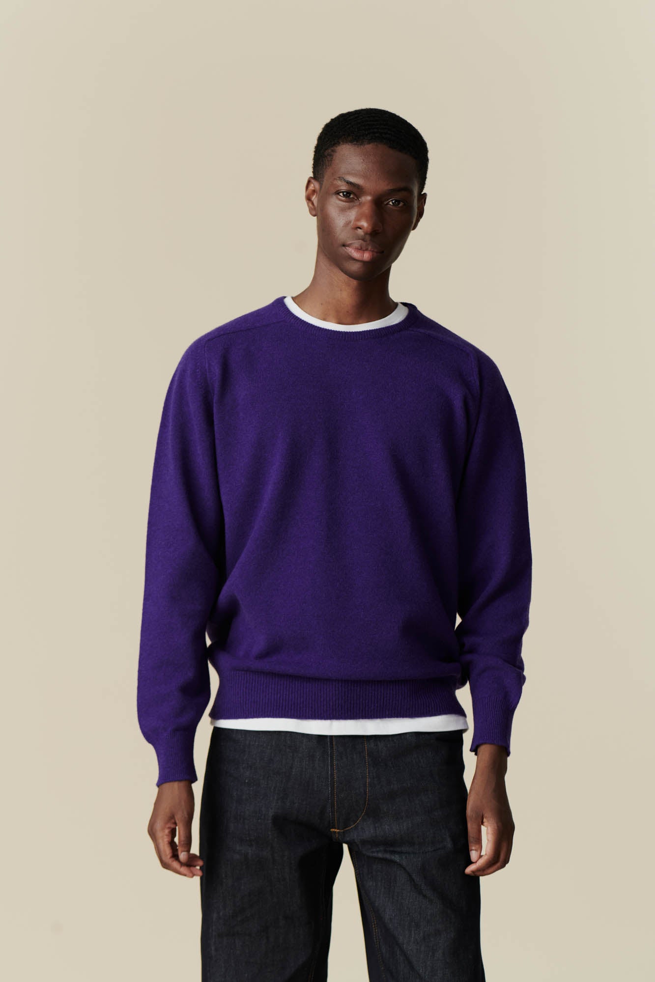 Men s Lambswool Saddle Shoulder Crew Neck Purple Community
